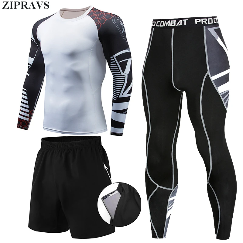 

ZIPRAVS Men's Sportswear Suit Compression 3/4 Piece Set Men's Running Suit Jacket Basketball Fitness Tights Leggings Sportswear