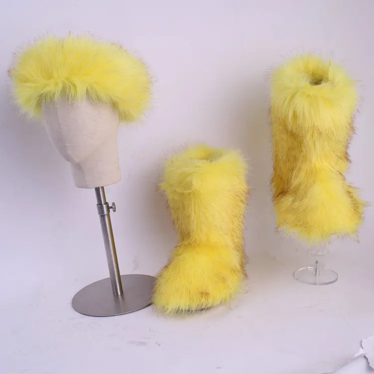 yellow set SWONCO/меховые сапоги; зимняя обувь; женские зимние сапоги с сумочкой; повязка на голову; Новинка года; Роскошные зимние женские сапоги на меху; высокие сапоги; обувь на меху - Цвет: yellow set