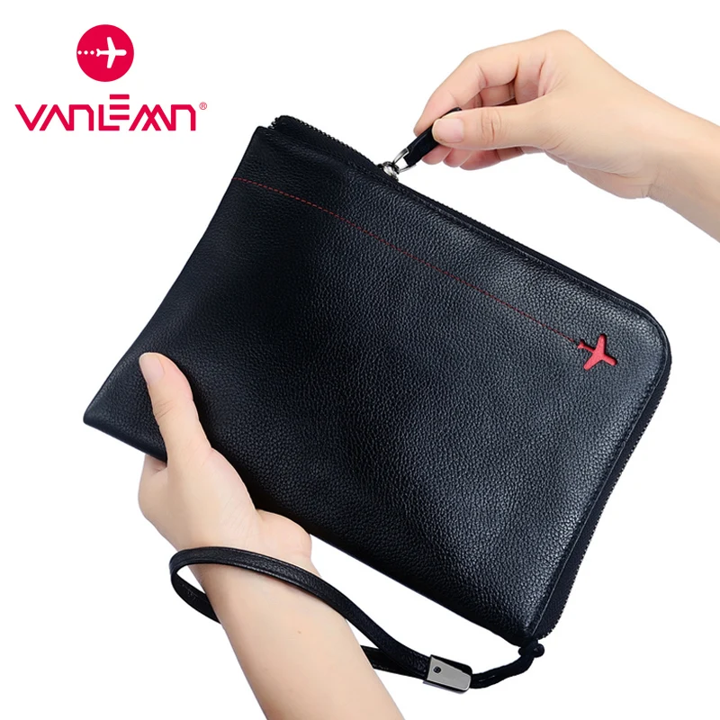 Genuine Leather Clutch Wallet Men Handbag Long Wallet Luxury Brand Male Money Bag Travel Passport Purse With Cell phone Pocket