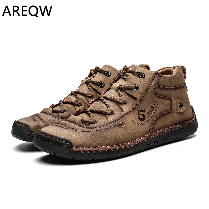 2019 модные кожаные мужские Ботинки Зимняя Теплая Повседневная обувь мужская