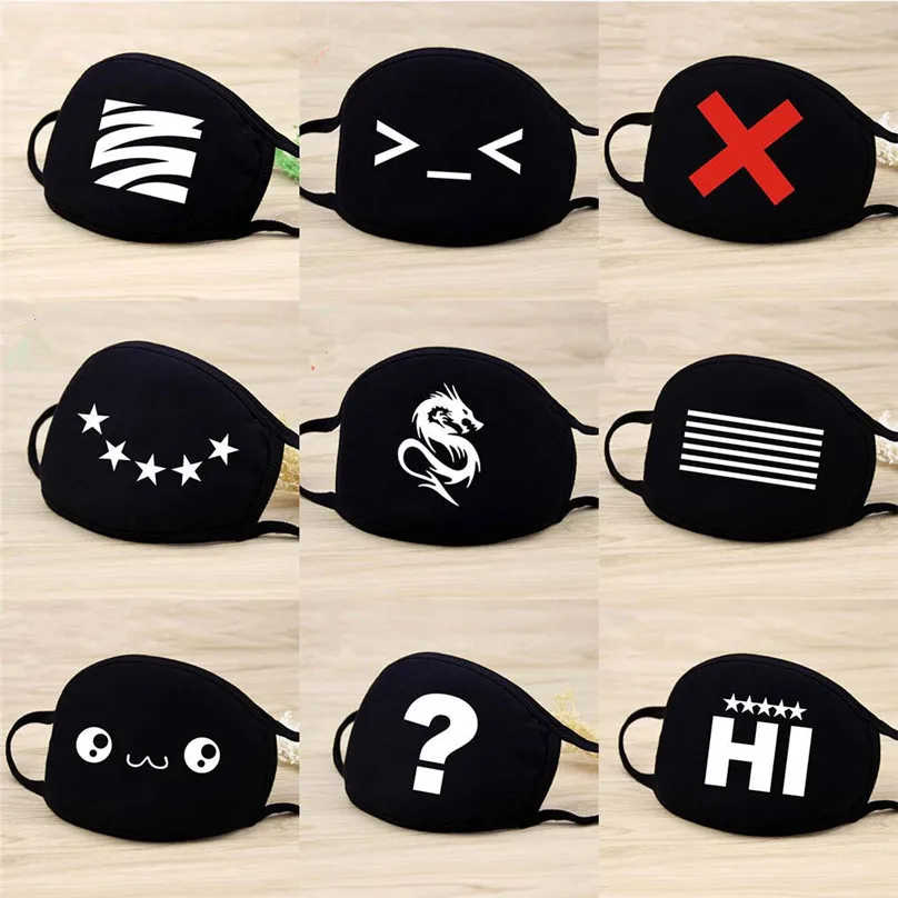 Милые Черные унисекс для женщин и мужчин маска лица Хлопок Аниме Маска рта Анти