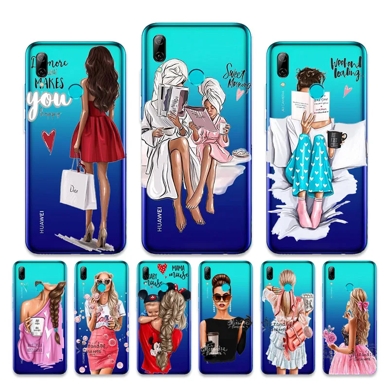 Super Mom Girl Baby Painted Soft Case For Huawei P8 P9 P10 P20 Lite Plus P30 2017 P Smart 2019 Z Mate 10 20 30 Pro Cover |