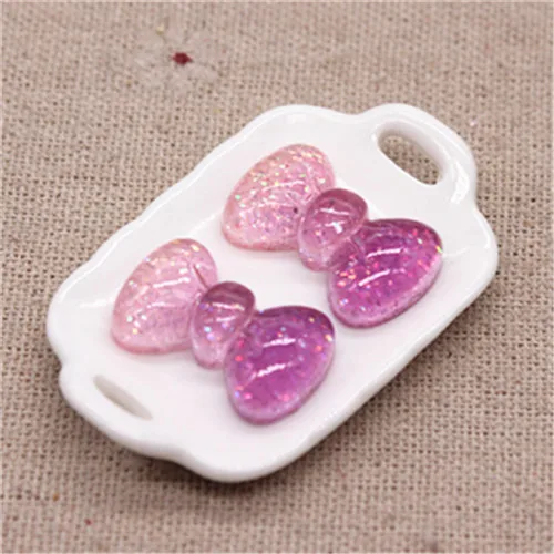 4bow 20pcs 20 шт новые смолы блеск градиент сердце/звезда/лук/корона/вишня/Seashell Кабошоны украшения Шарм основы для заколок для волос деко - Цвет: 4bow 20pcs