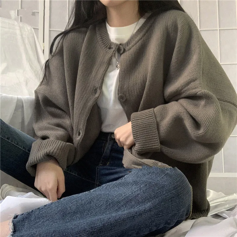 

Корейский Свободный кардиган с круглым вырезом, Новое поступление 2020, вязаный свитер, Женская винтажная верхняя одежда, Женское пальто овер...