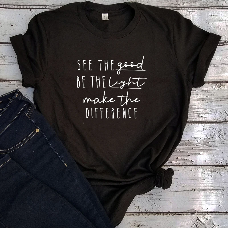 

Be The Light See The Good Make The Difference Shirts for Women Christian Tshirt Summer Inspirational Tee Christian Tops