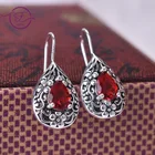 Серьги-подвески женские из серебра 925 пробы с рубинами