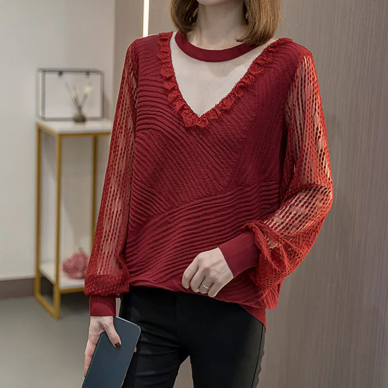 Женский вязаный свитер с оборками Nkandby Осенний Модный пуловер в стиле пэчворк