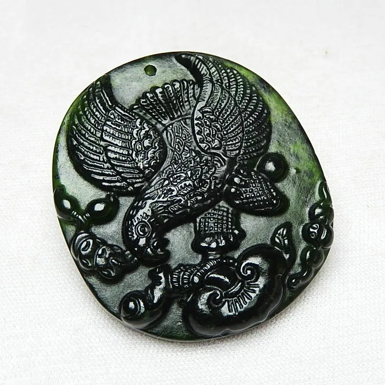 Ожерелье с подвеской в виде орла из натурального черного и зеленого нефрита