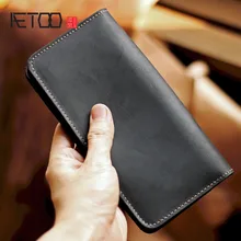 AETOO Mad Horseleather Мужской винтажный Длинный кошелек ручной работы, кожаный большой кошелек на молнии, мужская кожаная сумка для телефона