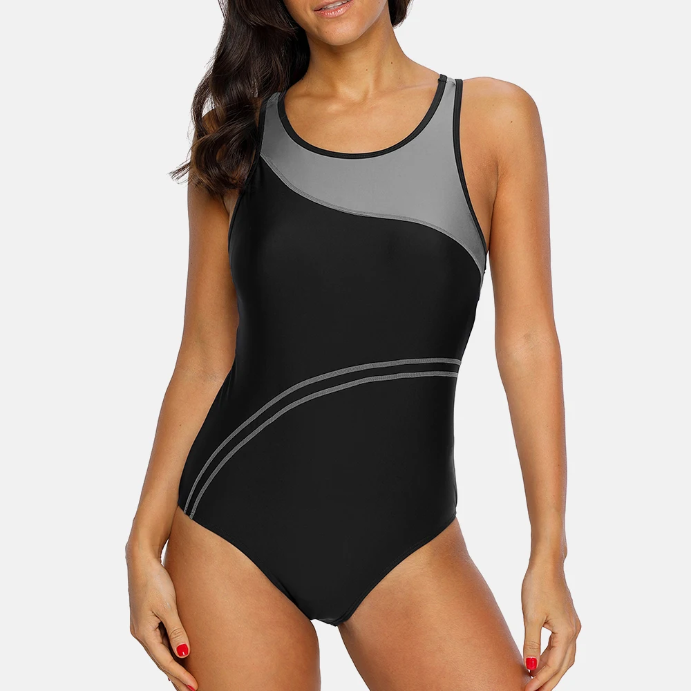 Anfilia One Piece Women Sports Swimwear sport swimsuit patchwork swimsuit Striped Swimsuit Women Bikini Beach Wear Bathing Suit