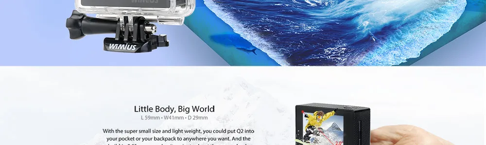 Спортивная экшн-видеокамера WIMIUS Q2, Full HD 1080 P, WiFi, 12 МП, 30 м, водонепроницаемая камера для подводной съемки, 170D, 2,0 дюйма, с ЖК-экраном