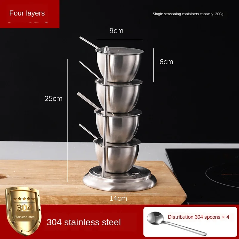 

Creative 360-degree Rotating Multi-layer Seasoning Box Hotel 304 Stainless Steel With Spoon Llid Household Kitchen SuppliesLD624