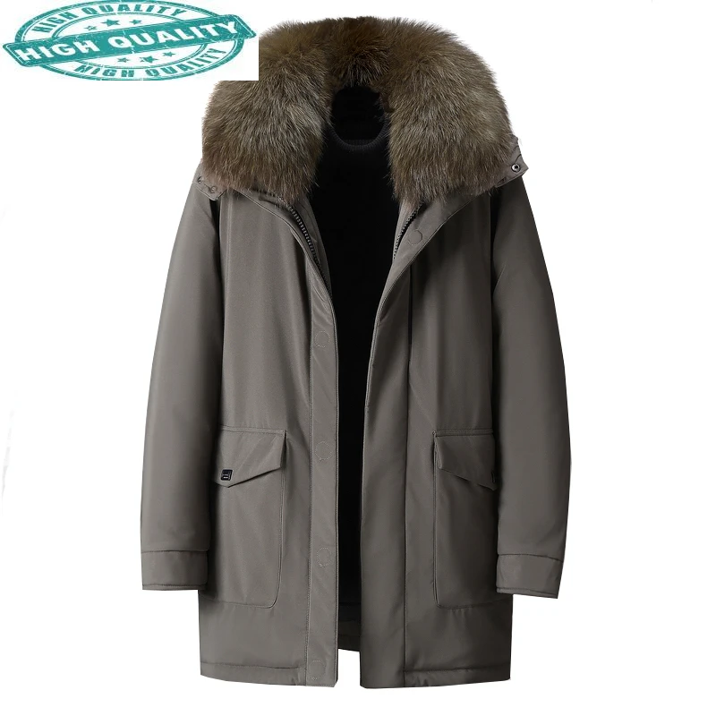 

10% Winter White Duck Down Coat Men's Fox Fur Collar Jacket Male Hooded Thick Parkas Plus Size 5xl Casaco Masculino 117