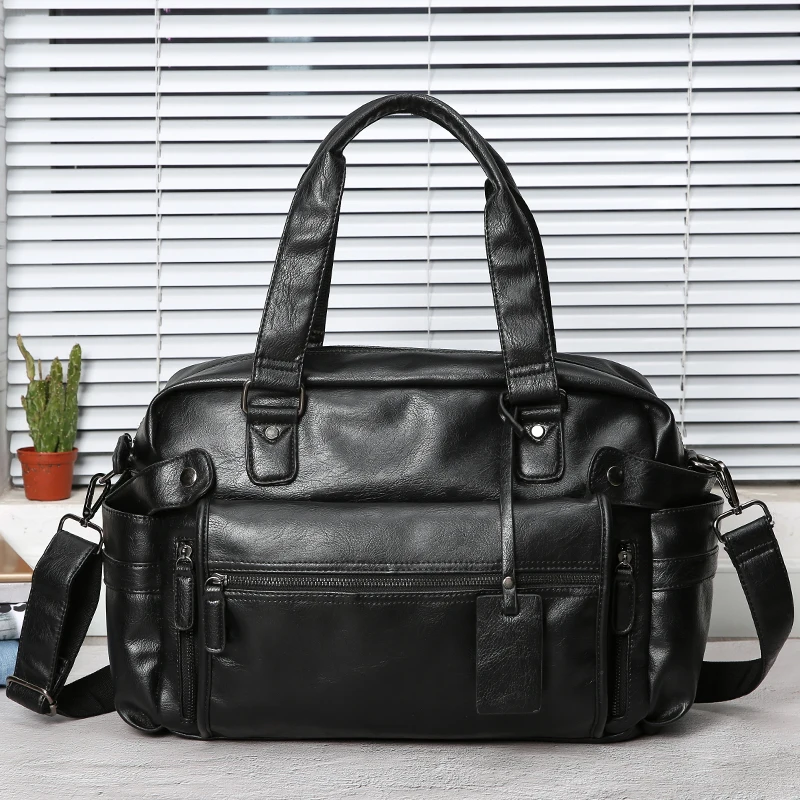 

Brand Leather PU Men's Travel Handbag Large Capacity Multifunctional Portable Duffle Bag Casual Male Crossbody Gym Boarding Bag
