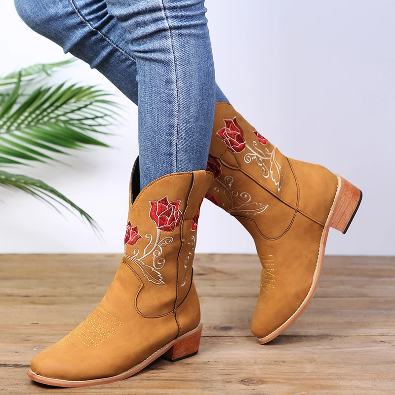 2021 женские модные ковбойские ботинки винтажные мотоциклетные для верховой езды