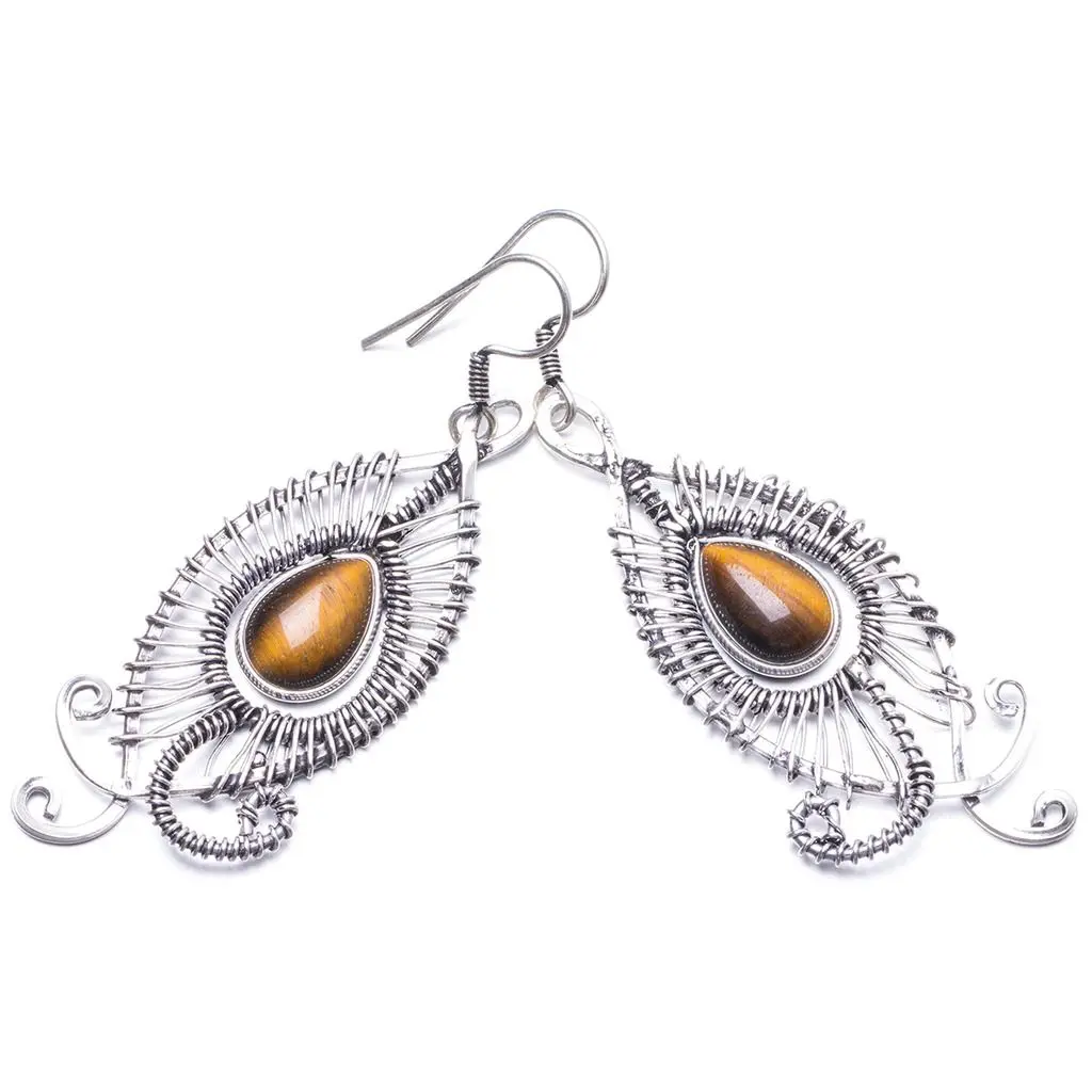 Уникальные серьги из серебра 925 пробы с натуральным тигровым глазом ручной