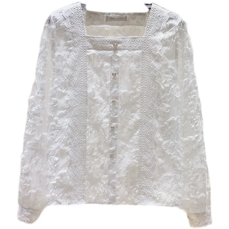 

Korean Style Women Shirts Kawaii Autumn Fashion lace Blouse Women Long Sleeve Cute Loose Button Shirt Oversized Tops