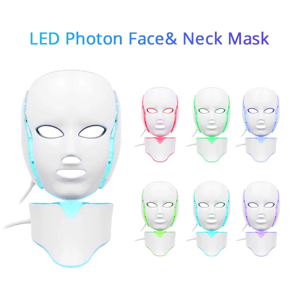 

LED Photon Facial&Neck Mask Photodynamic Acne Therapy PDT Skin Rejuvenation Beauty 7 Colors Mask Smooth Wrinkles&Fine Lines