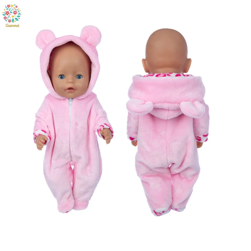 

2021 New Baby New Born Fit 18 inch 43cm Doll Clothes Accessories Pink Plush Bear One-piece Dress For Baby Birthday Gift