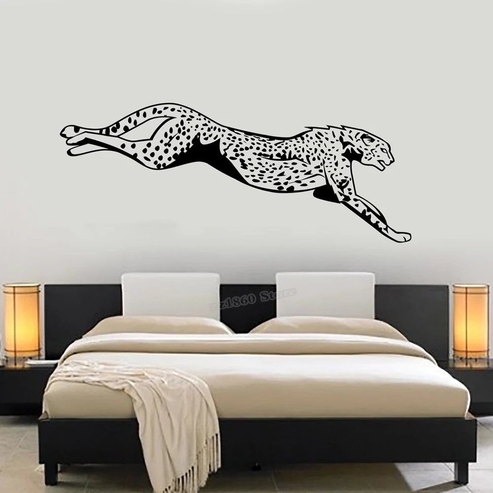 

Настенная виниловая наклейка в виде гепарда, перепрыгающий леопард, хищник, джунгли, природа, Африка, Настенная Наклейка для домашнего декора комнаты, Фреска B633
