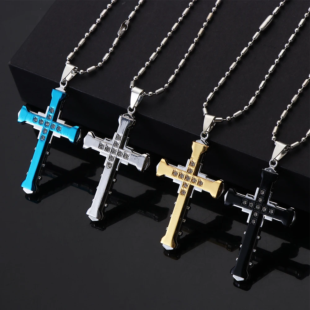 Мужская Хрустальная подвеска в виде креста с Иисусом ожерелье золотого