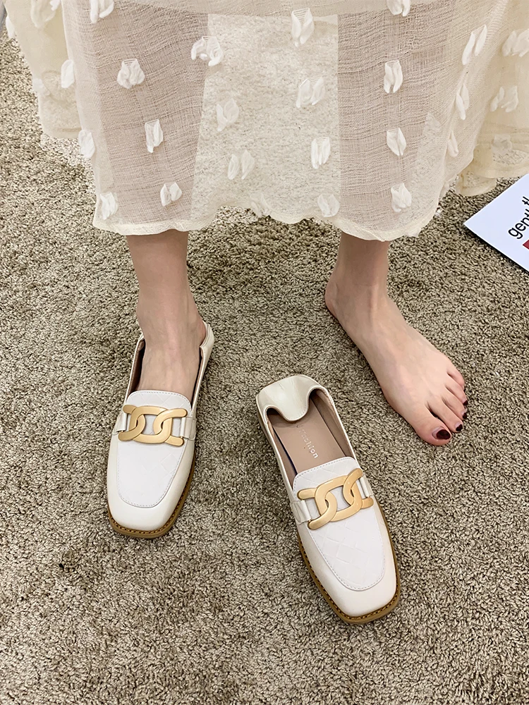 

Square buckle shoes 2021 spring new fashion breathable casual square toe retro leather shoes