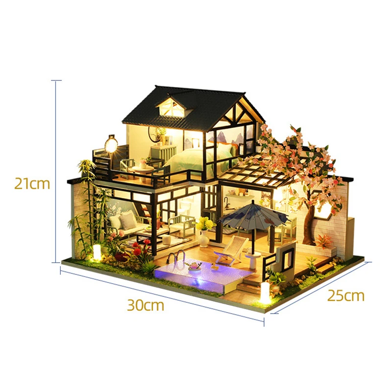 Big Dollhouse Diy Miniature Building Kit Japanese Villa House Model 1:24 Wooden Doll House Furniture Kids Toys Adult Xmas Gifts images - 6