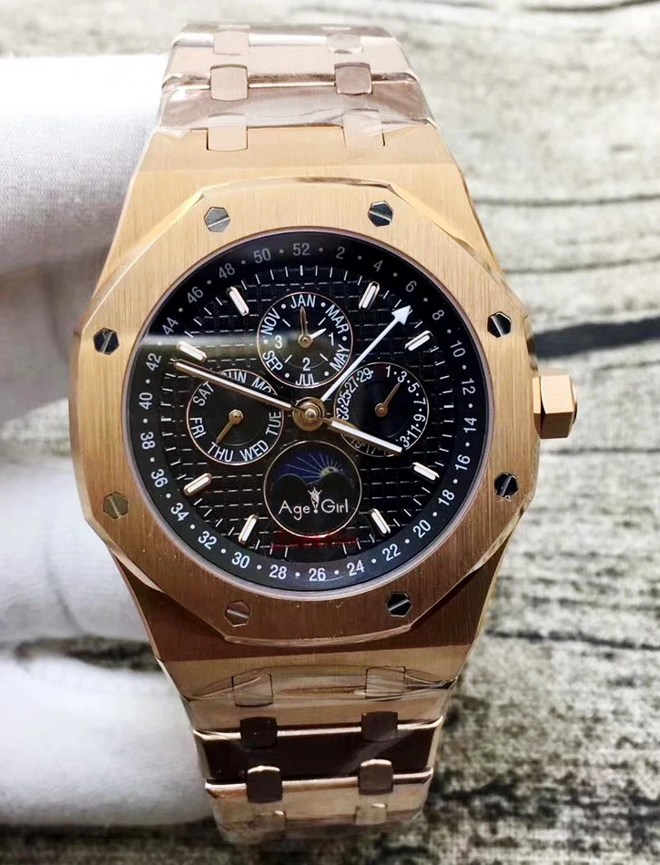 

Classic New Men Watch Automatic Mechanical GMT Moon Phase Sapphire Rose Gold Luminous Blue White Watches Limited AAA+