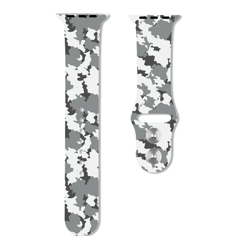 Camouflage white 40mm 44mm Printing Watch Bands For Apple Watch 4 Rubber Strap Sport Bracelet 42mm 38mm For Iwatch 3 2 1 Accessories - Цвет ремешка: Camouflage white