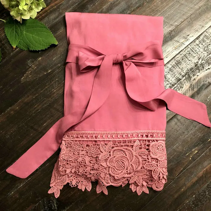 dusty pink Свадебное однотонное хлопковое кимоно для невесты с кружевной отделкой, женский свадебный халат с коротким поясом, халат для невесты, халаты для подружки невесты - Цвет: dusty pink