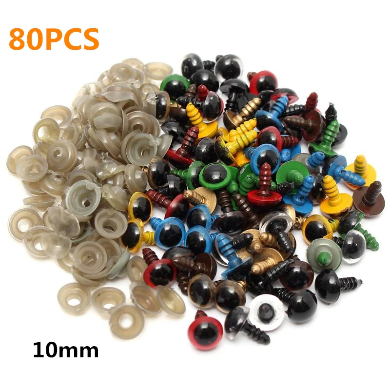 80PCS 10mm JIMITU 70 шт 12 мм микс 7 цветов пластиковые куклы глаза защитные глаза для DIY плюшевый медведь кукла животное кукольная коробка с шайбами - Цвет: 80PCS 10mm