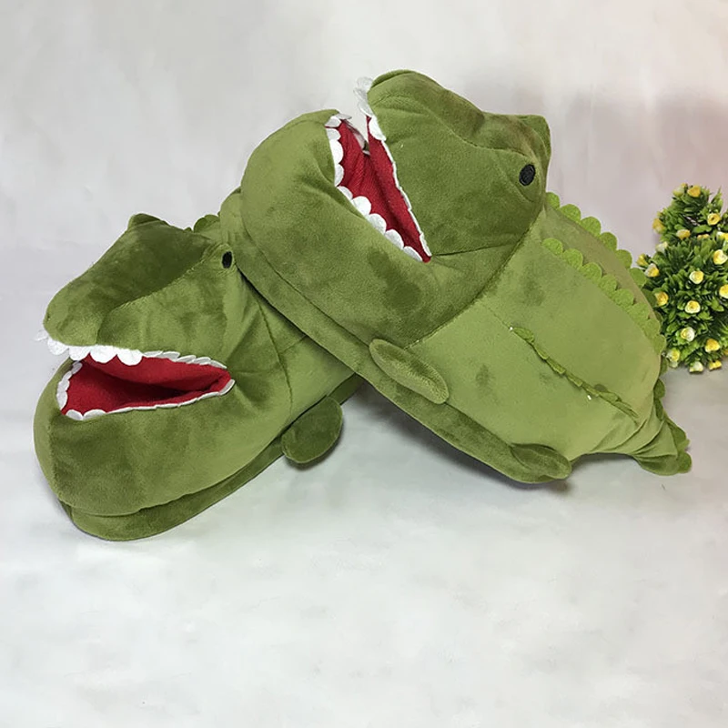 Женские зимние хлопковые шлепанцы Симпатичные Мультяшные крокодиловые с