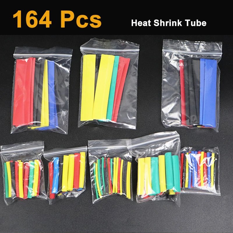 

127/164 Pcs Heat Shrink Sleeving Tube Assortment Kit Electrical Connection Electrical Wire Wrap Cable Waterproof Shrinkage 2:1