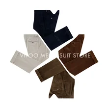 Pantalones de pana cálidos para hombre, traje de Color sólido para negocios, boda, traje Delgado, pantalones formales, ropa, par de pantalones de invierno (2)