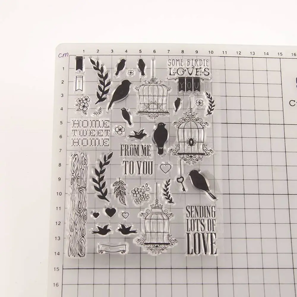 Клеточка с листьями и птицами прозрачный штамп в форме сердца силиконовые