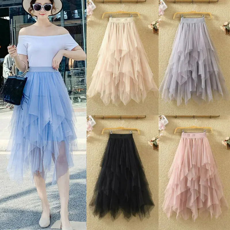 Women Ladies Sweet Style Fashion Casual High Waist Tulle Tutu Skirt Elastic Mesh Net Solid Layered Princess Party Bottoms | Женская