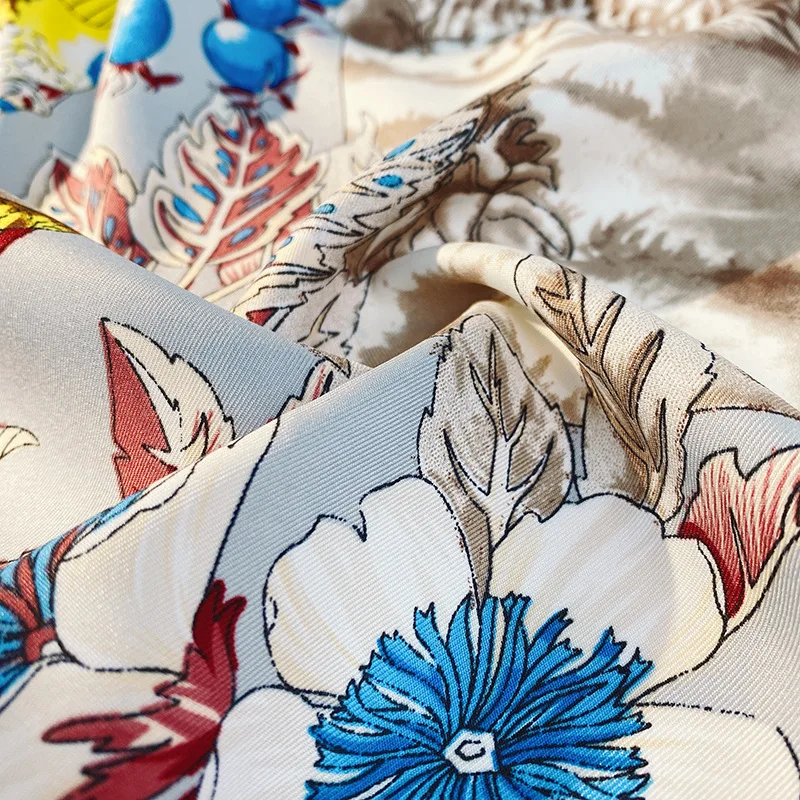 Саржевый женский декоративный маленький квадратный шарф с принтом в японском и