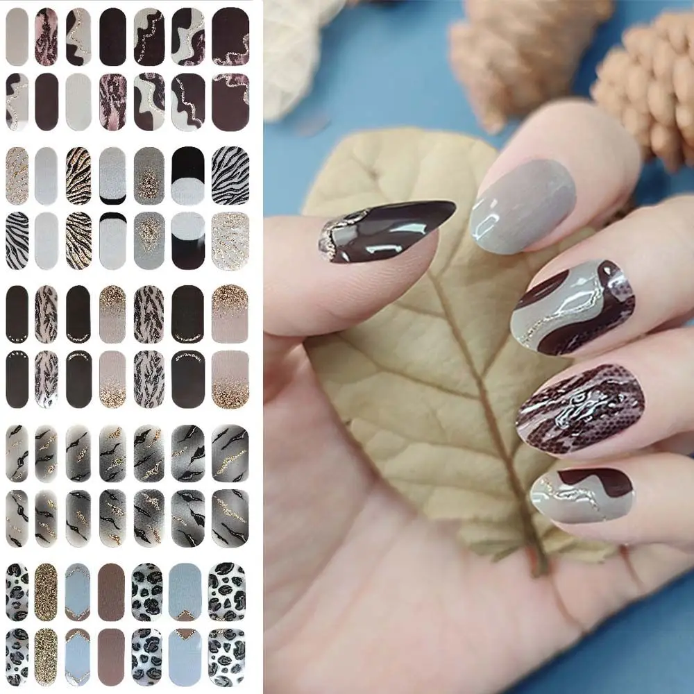 

New Gilding Leopard Print Mixed Colors Nail Stickers Full Cover Nail Strips DIY Stickers Self-Adhesive Tearable for Art Nails