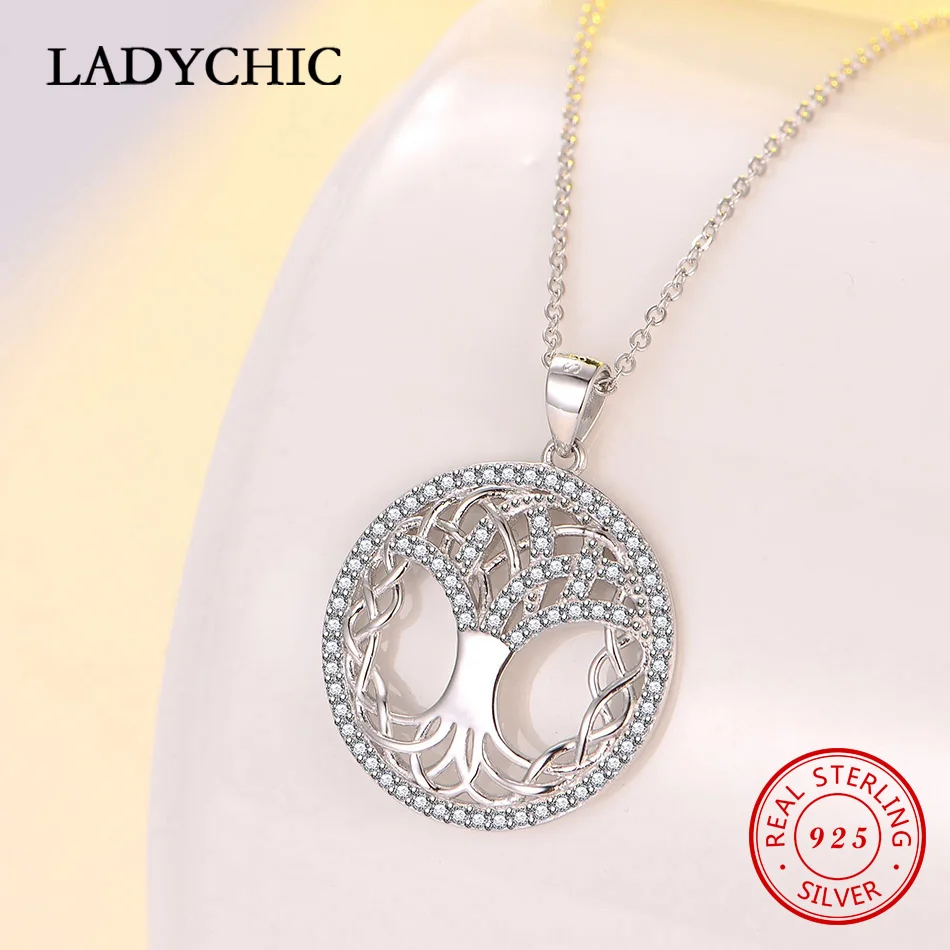 Tree 2 LADYCHIC, классический, 925 пробы, серебряный, дерево жизни, круглый кулон для женщин, мама, прозрачный, CZ, массивное ожерелье, хорошее ювелирное изделие, LNS1041 - Окраска металла: Tree 2