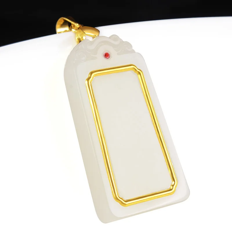 

LETSFUN 24K Gold Flowers Inlaid Wada Jade Pendant Rope Necklace Fashion Temperament Accessories Gifts