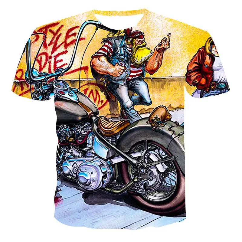 

New T-shirt men's high-quality men's T-shirt short-sleeved explosive 3D printing street motorcycle men's T-shirt fashion handsom
