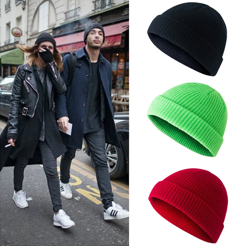 VIANOSI 2019 унисекс Шапка-бини зимняя вязаная с манжетами короткая однотонная