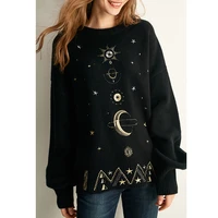 2021 autumn white black cosmic strars moon embroidery knit sweater women long sleeve loose sweaters female pullover sweaters