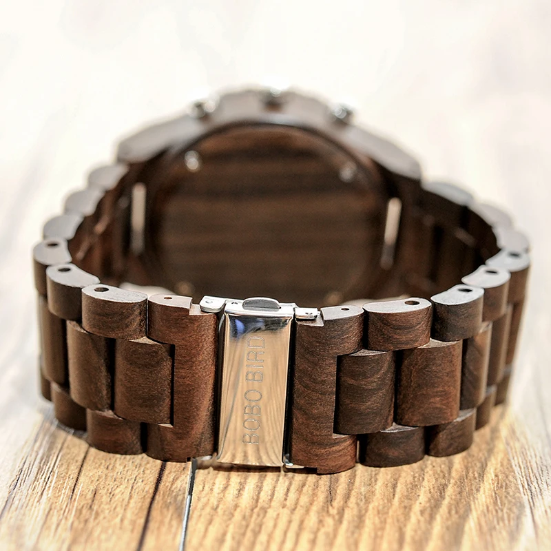 

BOBO BIRD Round Wooden Men's watches Quartz Wristwatch Show Date LED With Full Wood Bands Adjustable gifts Customize saat erkek