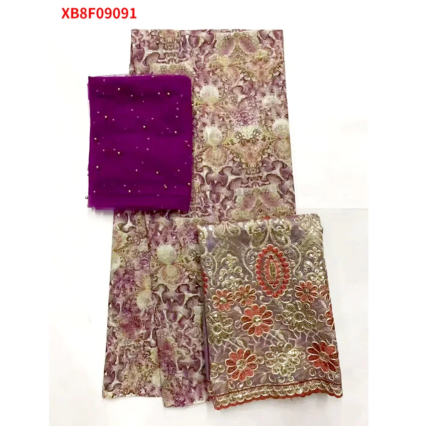 

Three sets of high quality soft cotton Swiss lace fabric latest beaded embroidery African cotton fabrics XB8909
