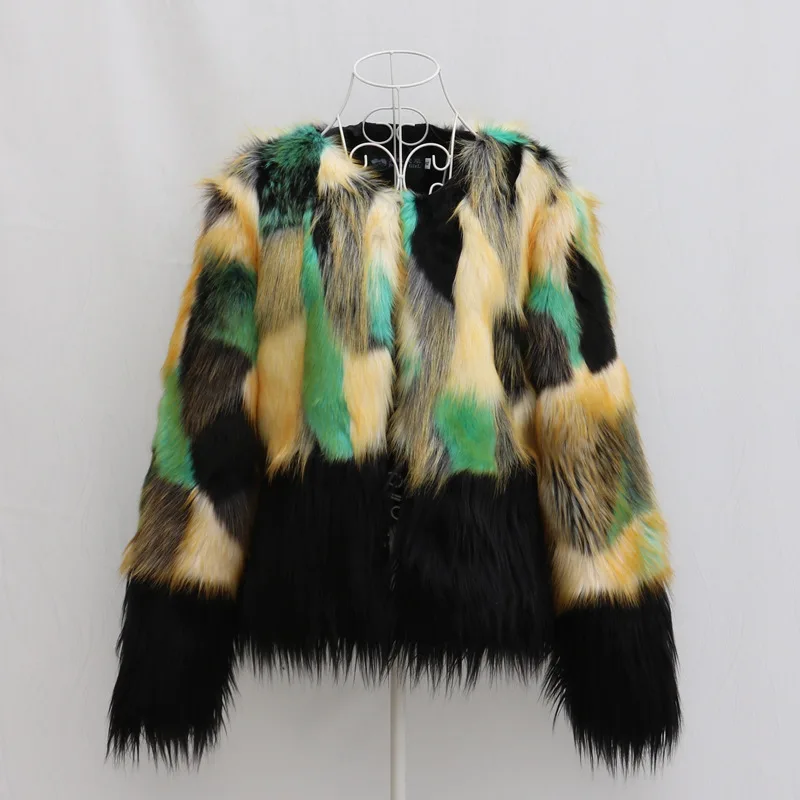 S/9Xl женские лоскутные куртки из искусственного меха большого размера пальто
