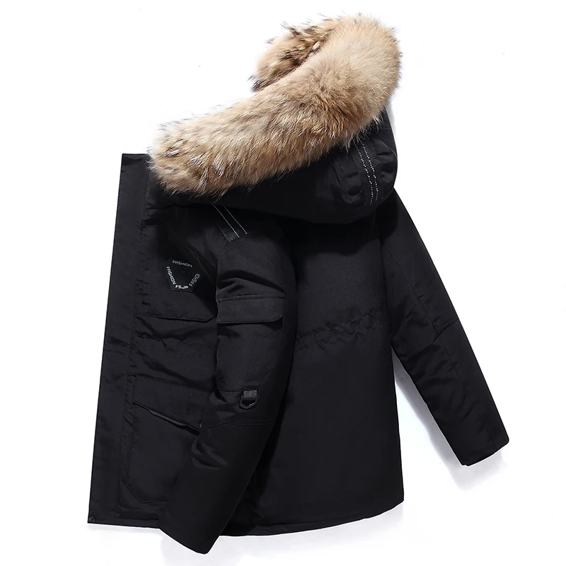 Winter New Men Solid Color Parkas White Duck Down Men's brand Collar Warm Thick Jacket Male Detachable Hat Casual Parka Coat