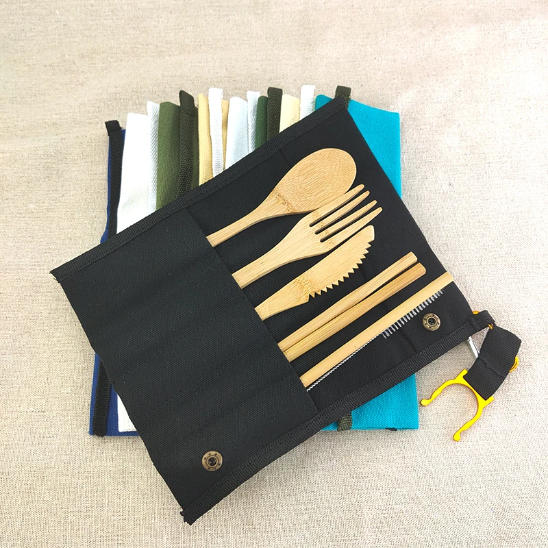 Bamboo Cutlery Set Eco Friendly Reusable Wooden Tableware Dinnerware Outdoor Portable Spoon Fork Knife Flatware 6pcs | Дом и сад