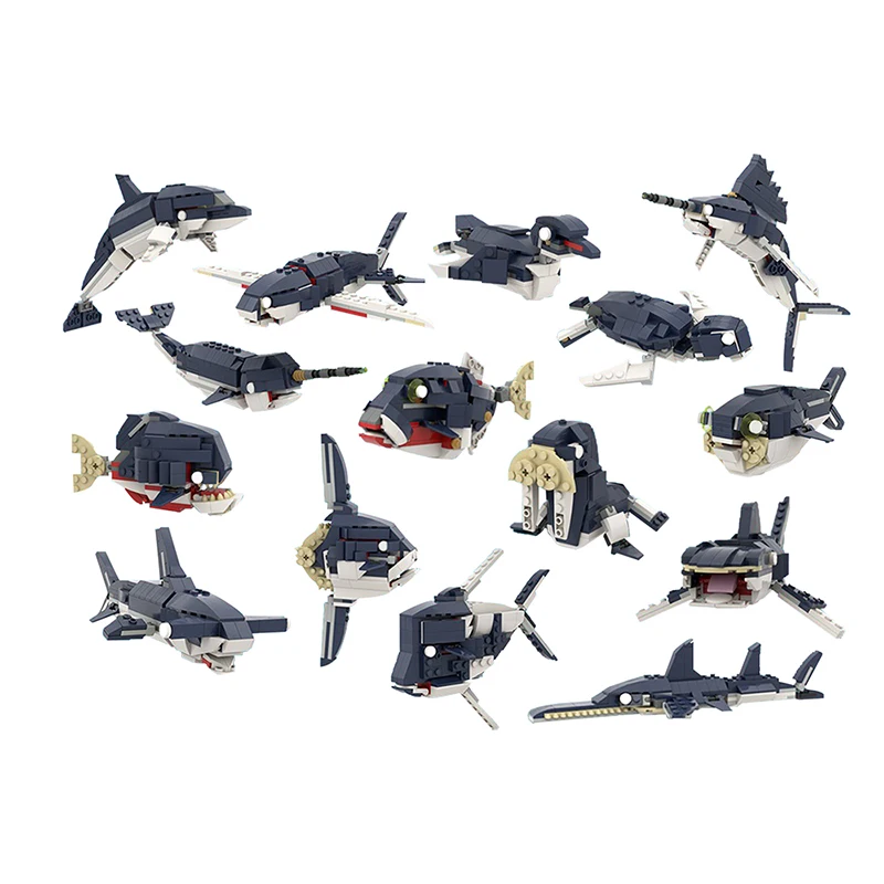 

MOC-45561 31088 морское животное 15 в 1 Акула КИТ Морская жизнь серия фигурок Моделирование куклы строительные блоки кирпичи игрушки