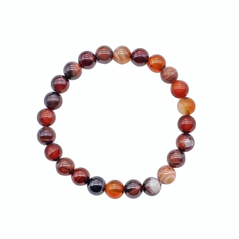 

Natural Gem Round Onyx Stone Agates Men Bracelets Bangle 8mm Brown Wine Red Stripe Ethnic Wristband Rosary Energy Beads Prayer